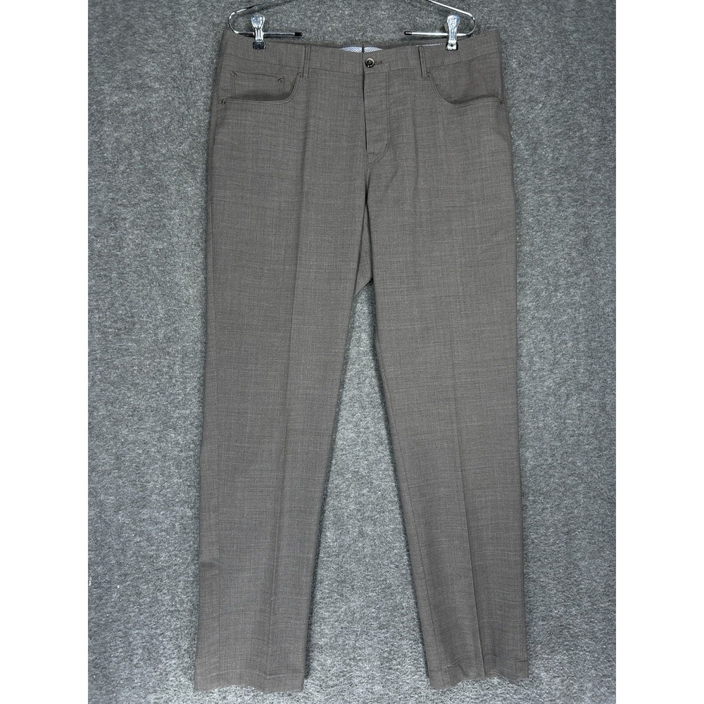 PT01 Dress Pants‎ Trousers Mens (52) 35x32 Gray Brown Strech Easy fit Wool Blend